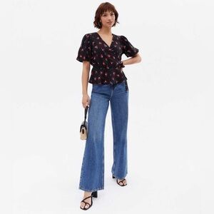 Nordstrom Collective Concepts Black Floral Wrap Blouse